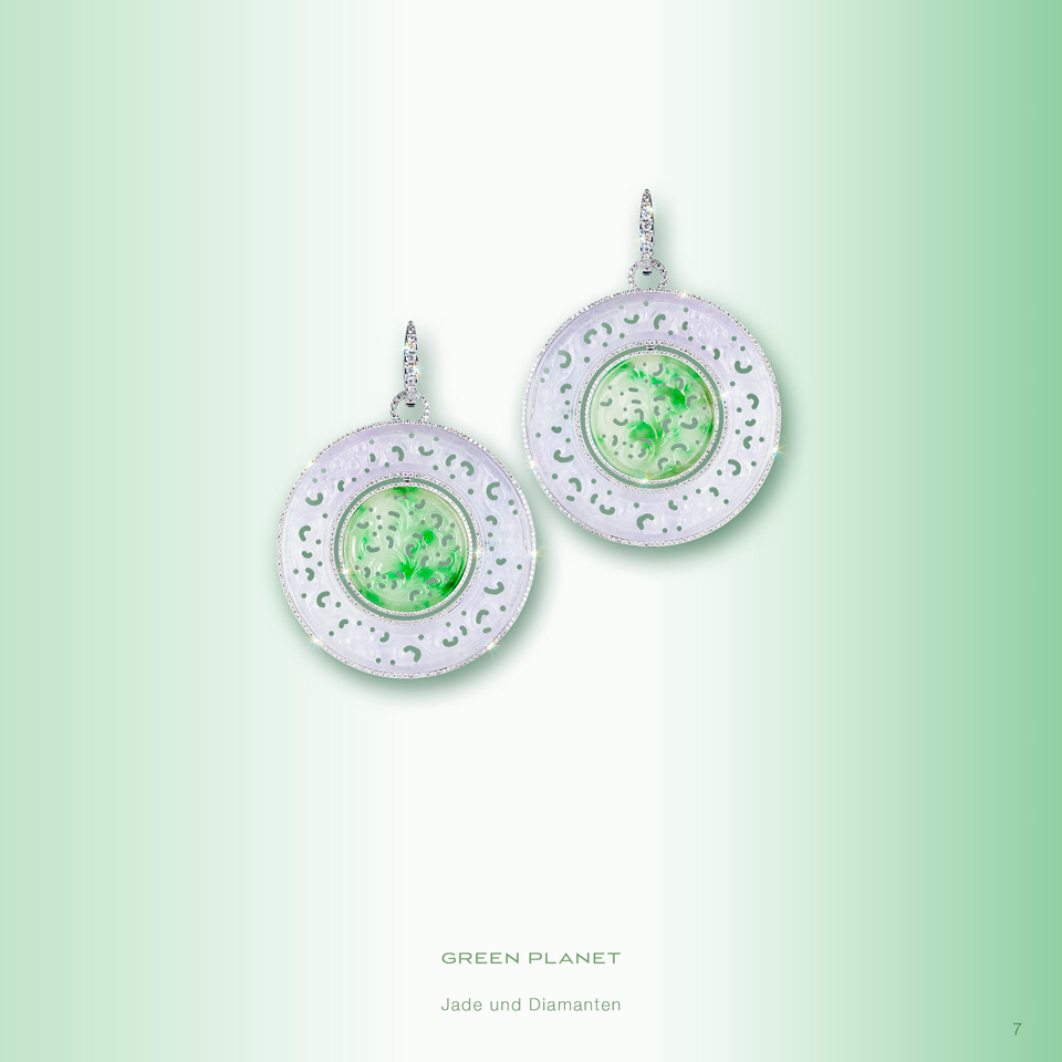LITTLE BAMBOO Jade Earrings Small Bamboo Earrings with Engraved Discs of Genuine Chinese Jade Yellow-Green Sapphires 750/000 White Gold Jade Sapphire Earrings Sapphire Earrings Gold Earrings Jade Gold Earrings